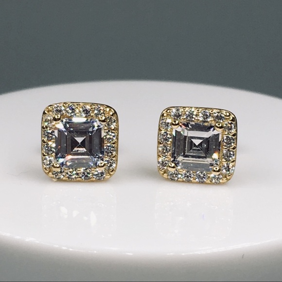 18k yellow gold asscher diamond stud earrings 2 ct - Picture 3 of 8